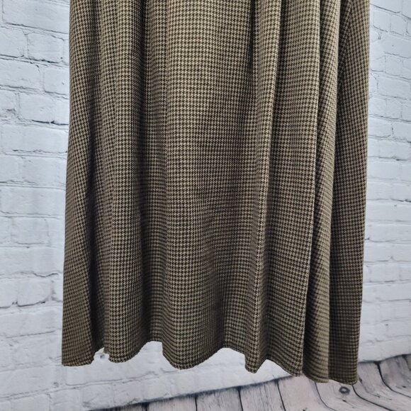 VTG Horchow Black Tan Houndstooth Long Sleeve Pleated Peak Lapel Jacket Dress 12 - Picture 13 of 15